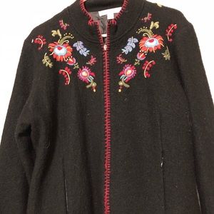 Coldwater Creek boiled wool embroidered sweater